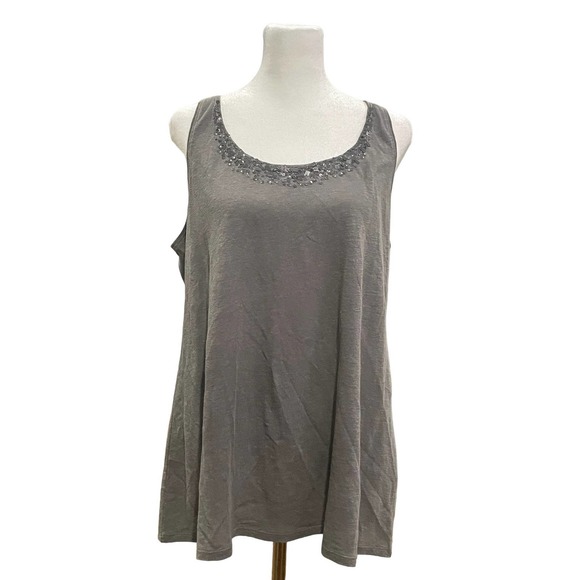 EILEEN‎ FISHER System Sleeveless Top Medium Dark Gray 100% Linen Tank Lagenlook - Picture 1 of 8